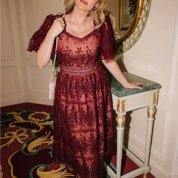 Ivy City Co Venice Sicily Flutter Sleeve Dress in Wine BNWT - Picture 4 of 8